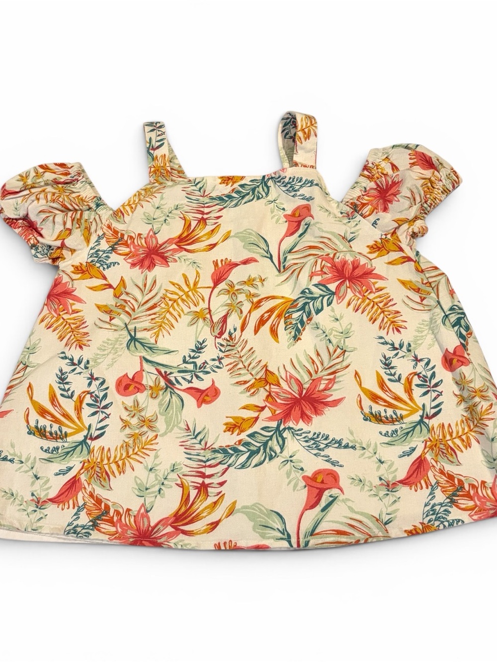 Haute Hippie Girls Tropical Floral Cold Shoulder Top Linen Cotton Size L 10/12